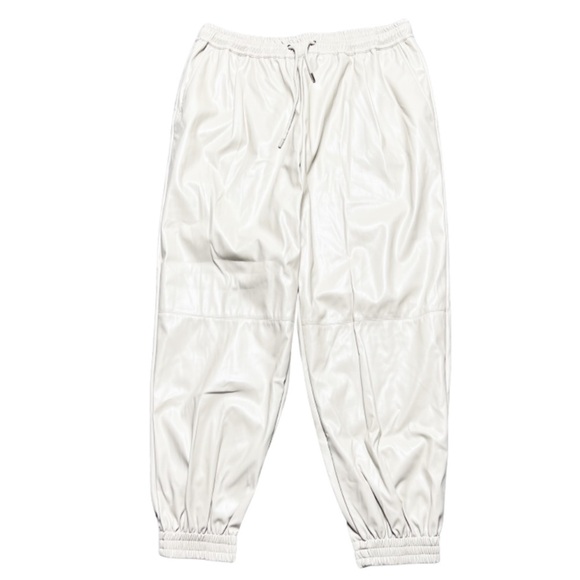 Grace + Karma Women’s Beige Cream Faux Leather High Waisted Tie Jogger Pants - Picture 11 of 16